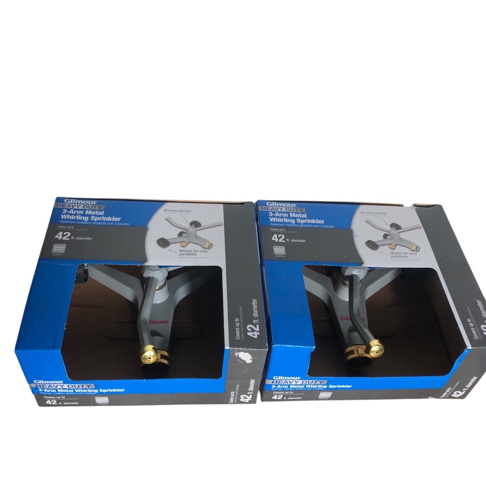 2x Gilmour heavy duty 3 Arm metal whirling sprinklers. New